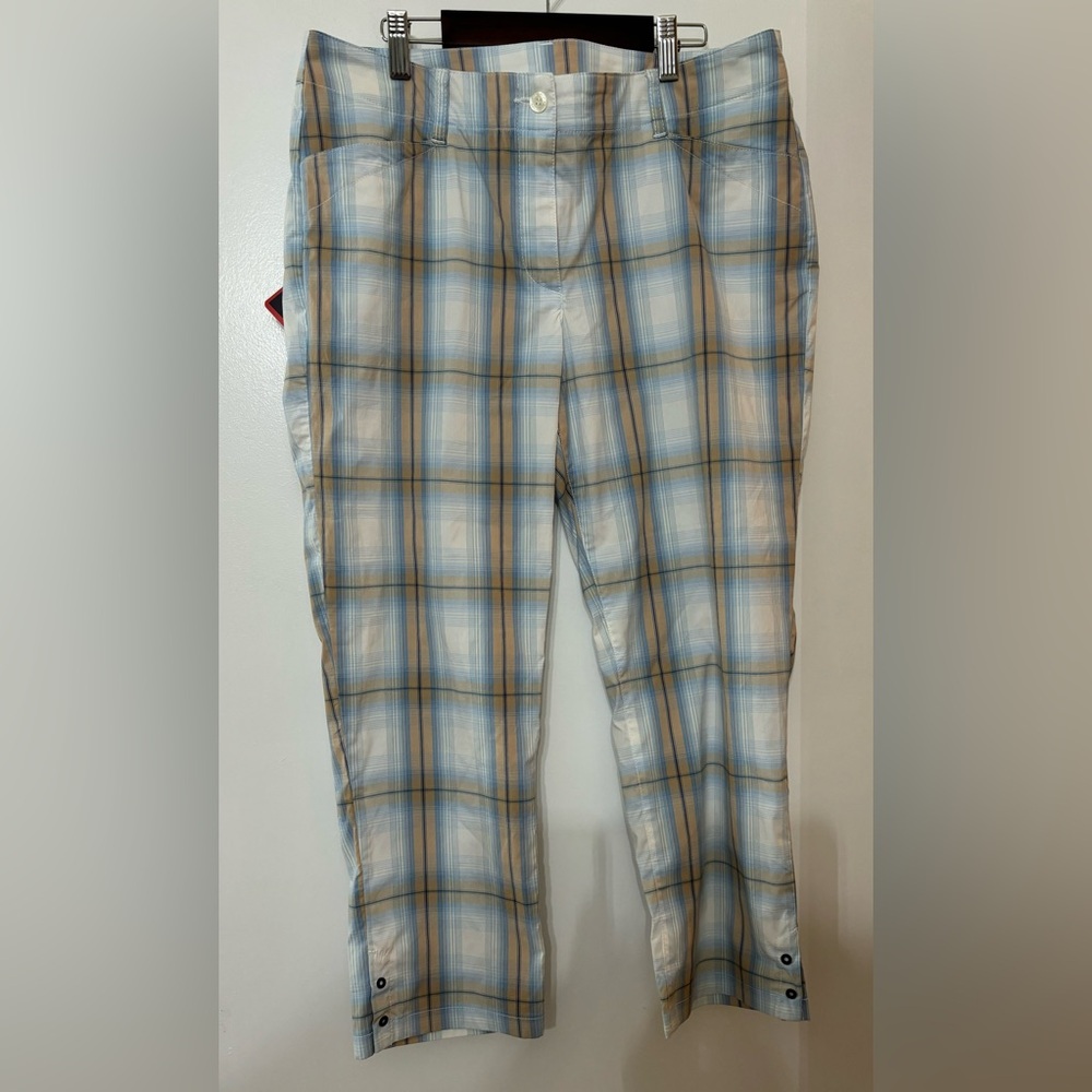 Chervo Women Sports Plaid Cropped Cotton Blend Golf Pants Size Italian 48/US 12